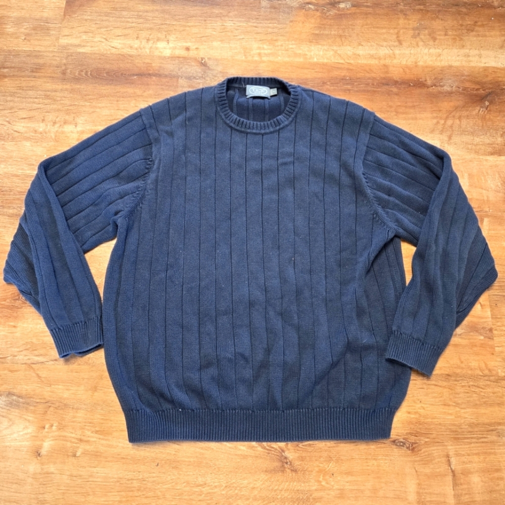 Talbots Blue Crewneck Sweater with Textured Pattern 100% Pima Cotton